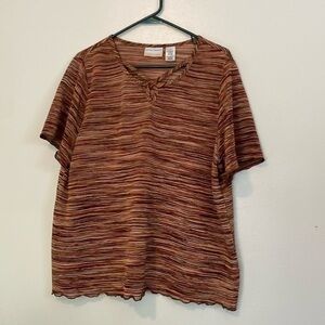 Alfred Dunner short sleeve metallic fall colored blouse shirt 1XL